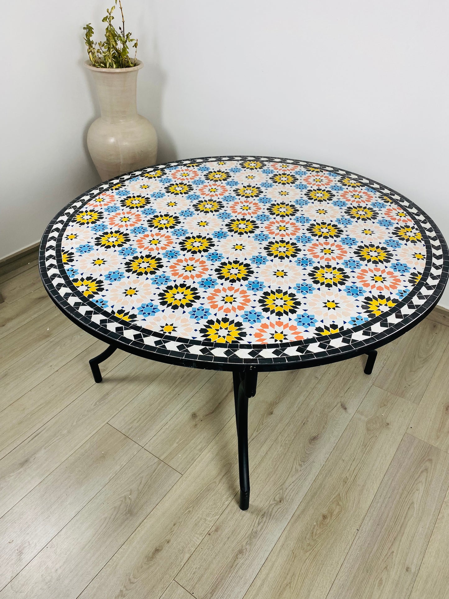 Sunburst Mosaic Table – Handcrafted Moroccan Artistry