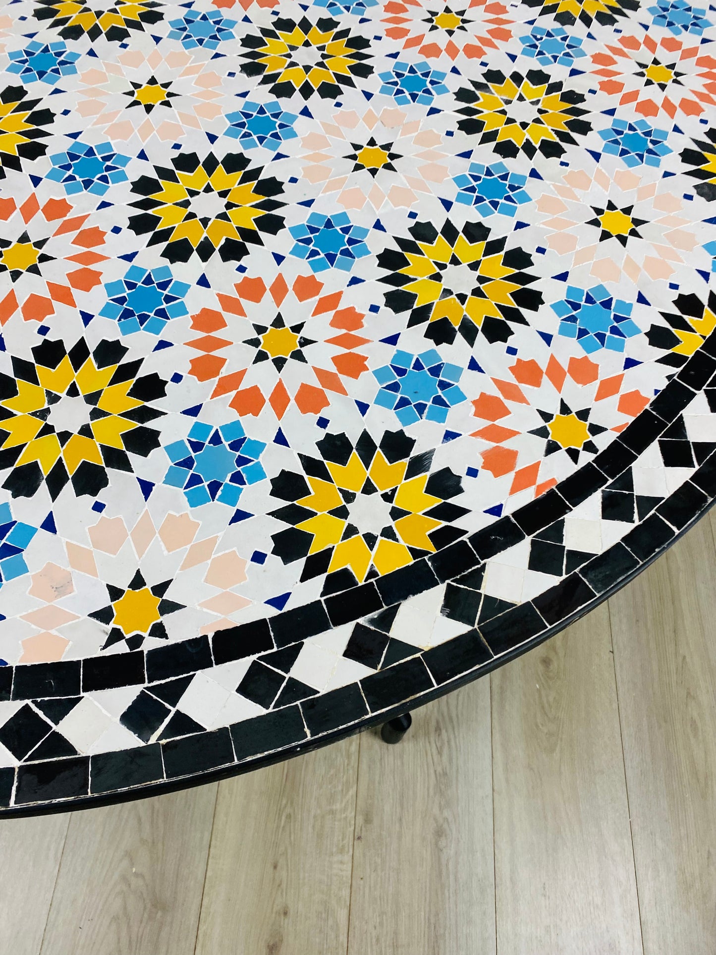 Sunburst Mosaic Table – Handcrafted Moroccan Artistry