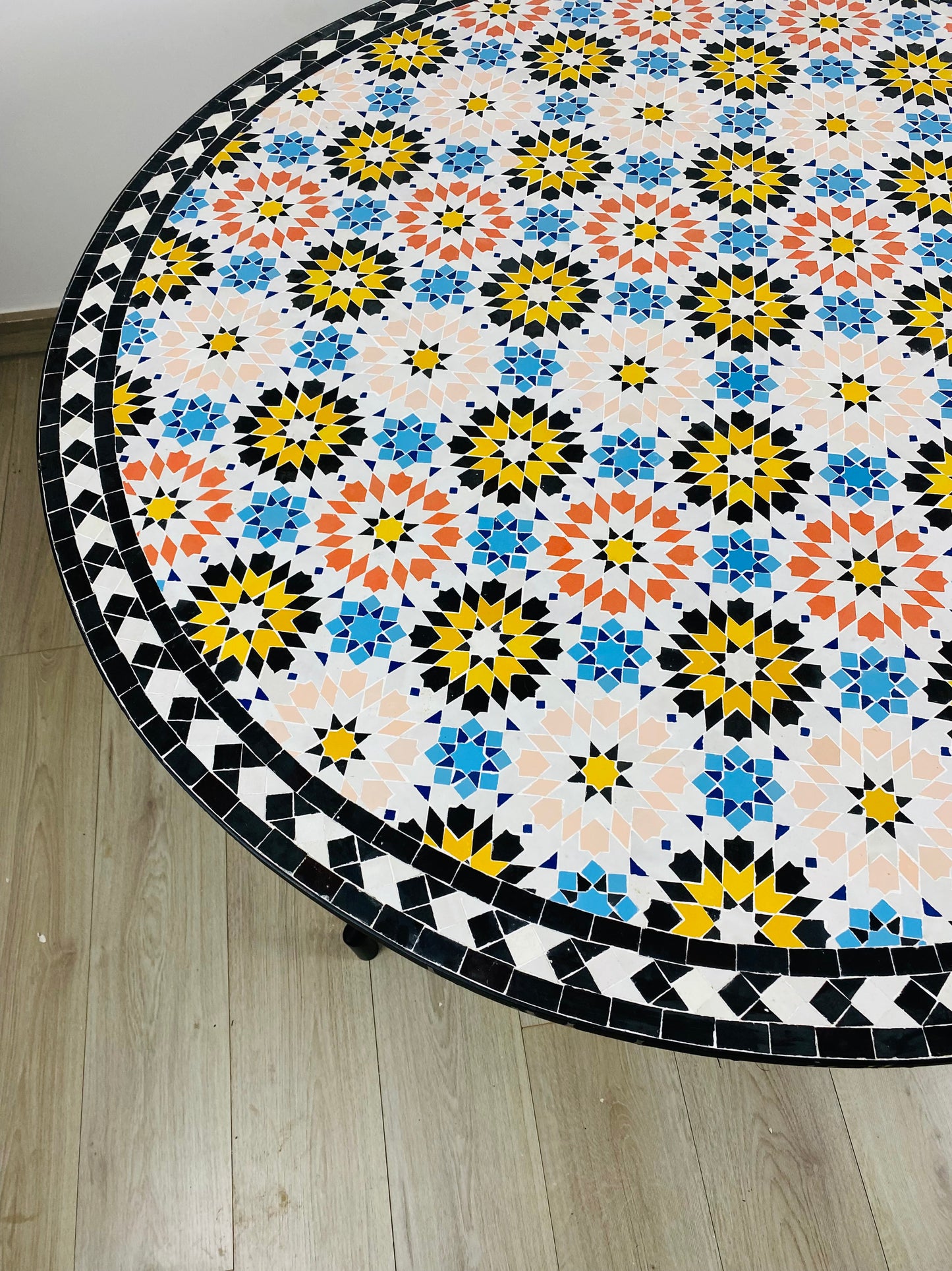 Sunburst Mosaic Table – Handcrafted Moroccan Artistry