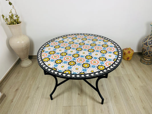 Sunburst Mosaic Table – Handcrafted Moroccan Artistry