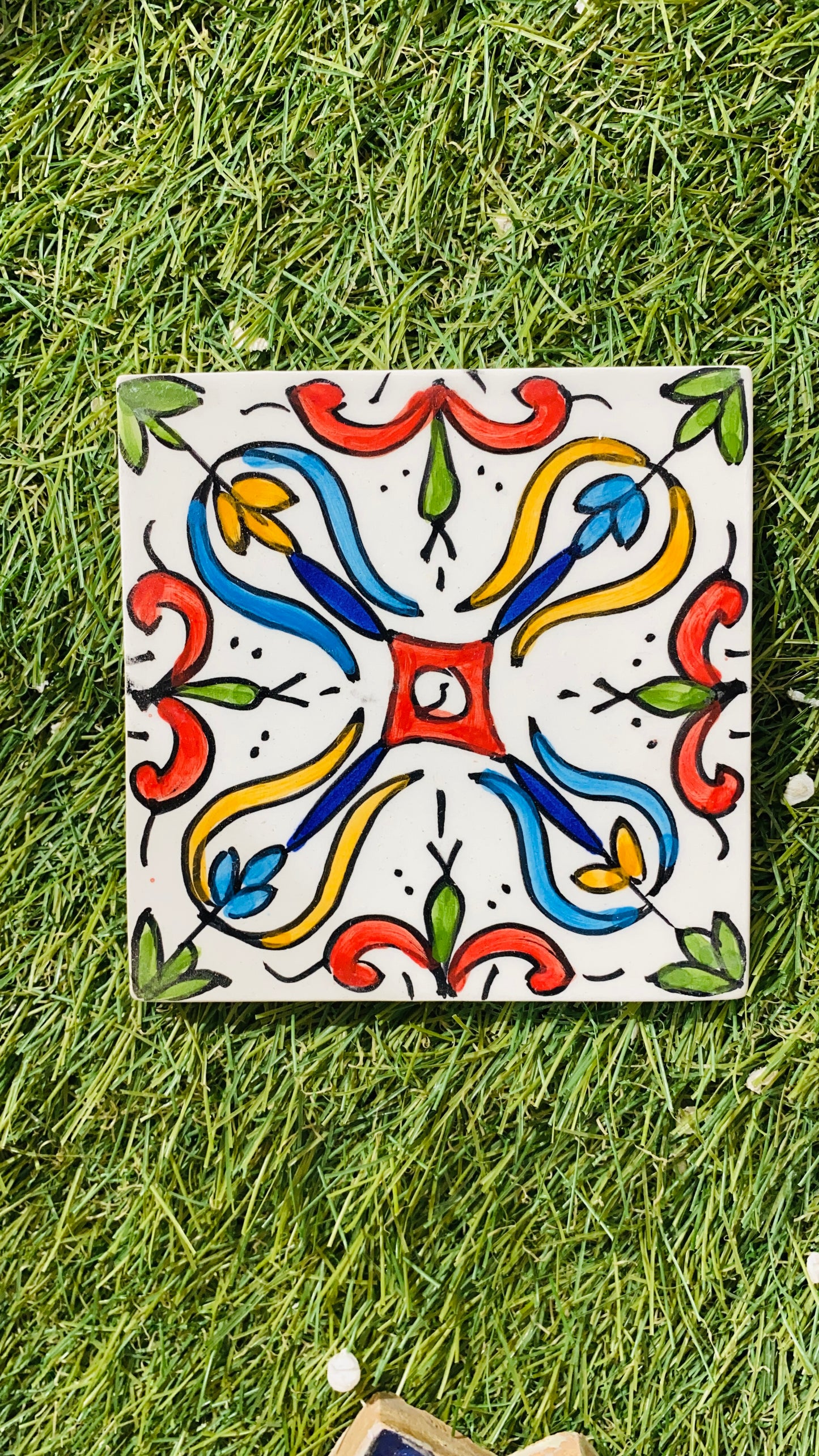 Hand-Painted Moroccan Floral Tile