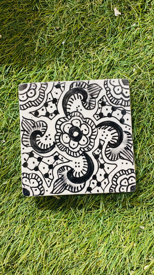 Monochrome Floral Moroccan Zellige Tile