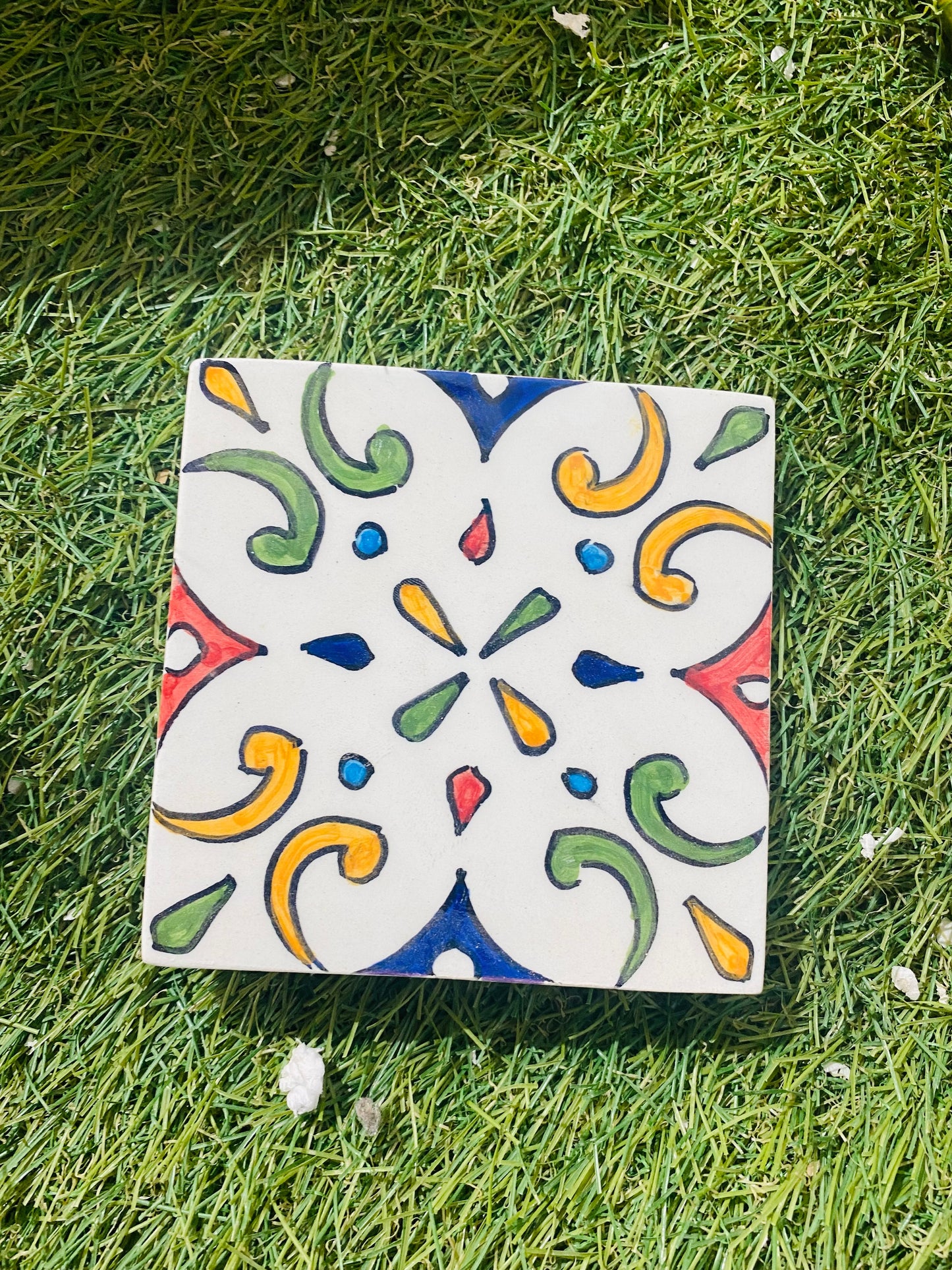 Hand-Painted Moroccan Floral Tile