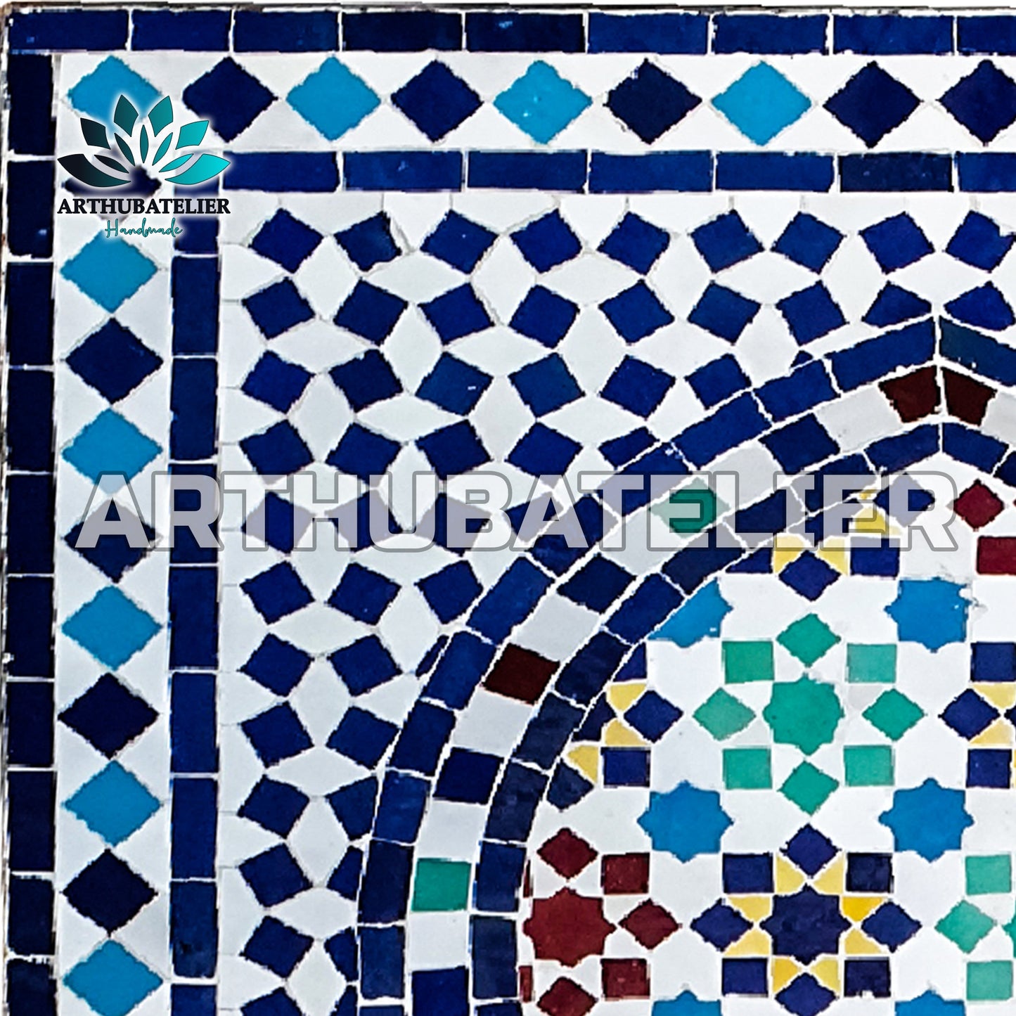 Handcrafted Moroccan Zellige Fountain – Blue & Multicolor Mosaic