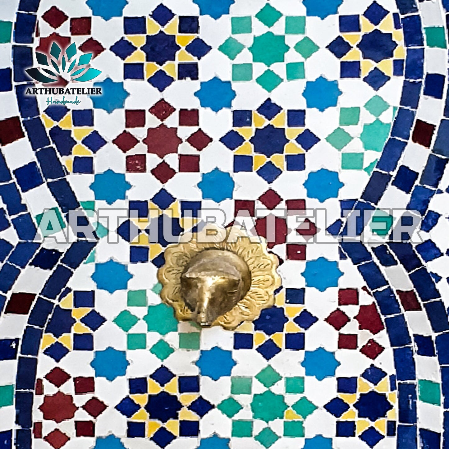 Handcrafted Moroccan Zellige Fountain – Blue & Multicolor Mosaic