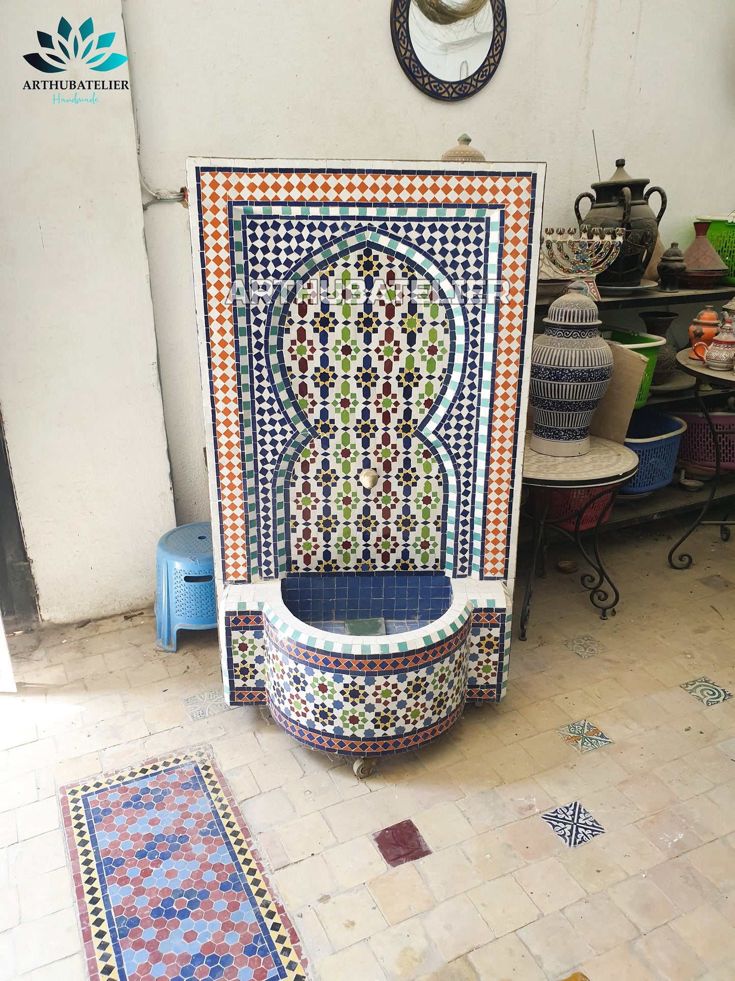 Handcrafted Moroccan Zellige Fountain – Multicolor Mosaic Elegance