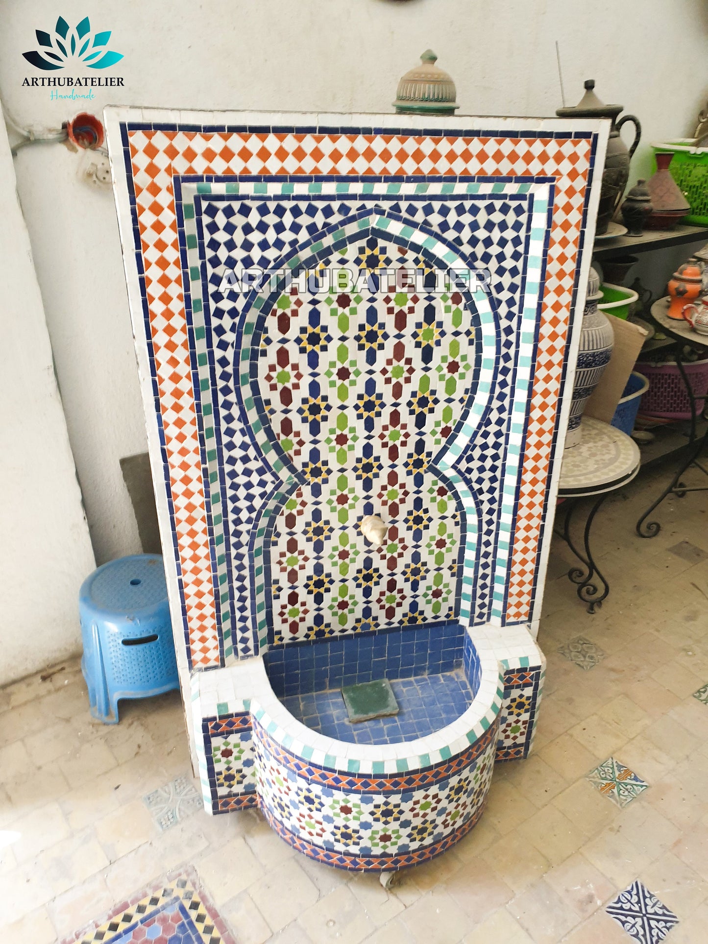 Handcrafted Moroccan Zellige Fountain – Multicolor Mosaic Elegance