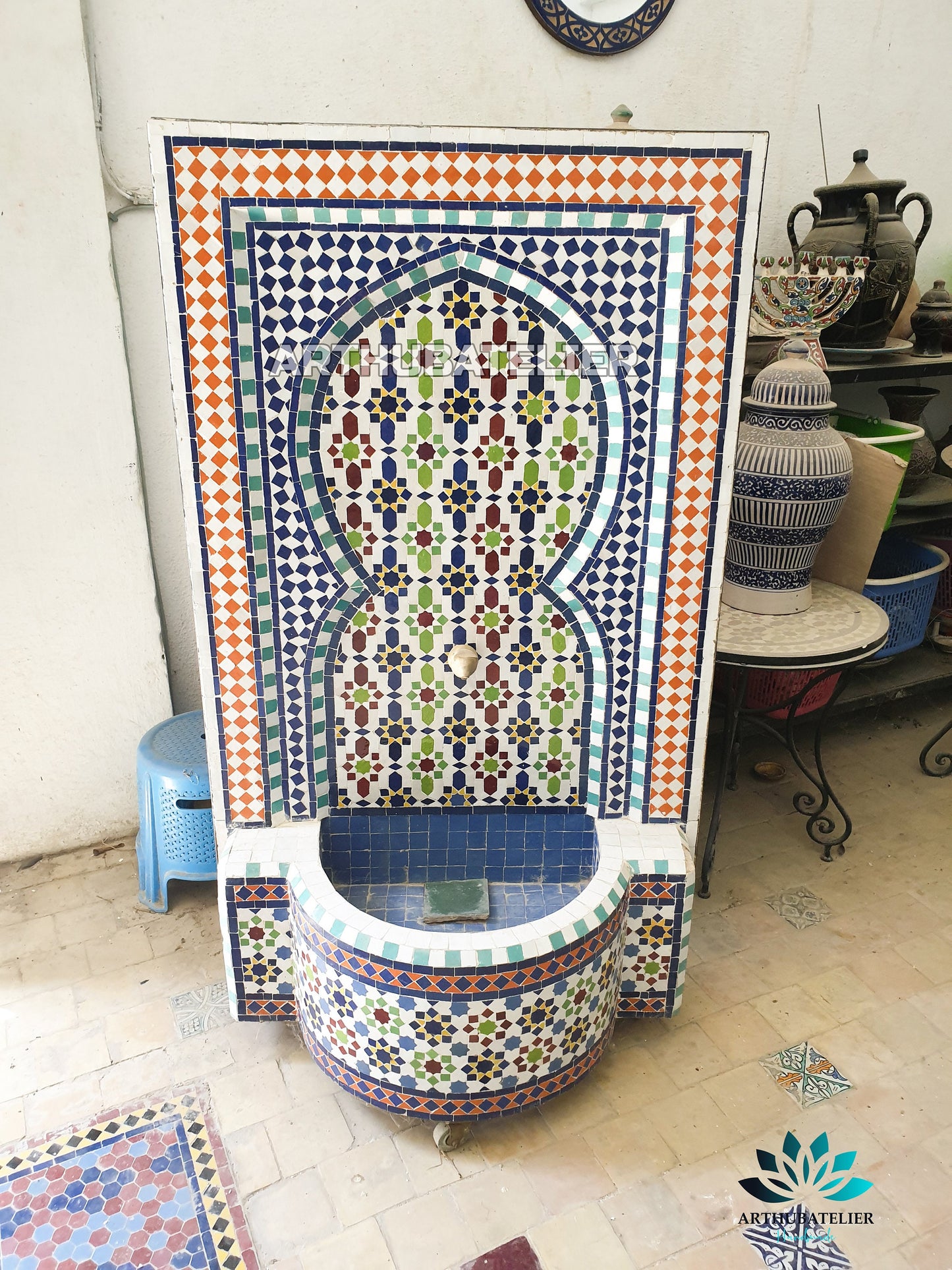 Handcrafted Moroccan Zellige Fountain – Multicolor Mosaic Elegance