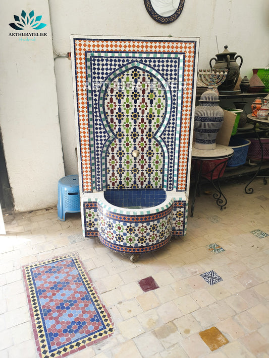 Handcrafted Moroccan Zellige Fountain – Multicolor Mosaic Elegance