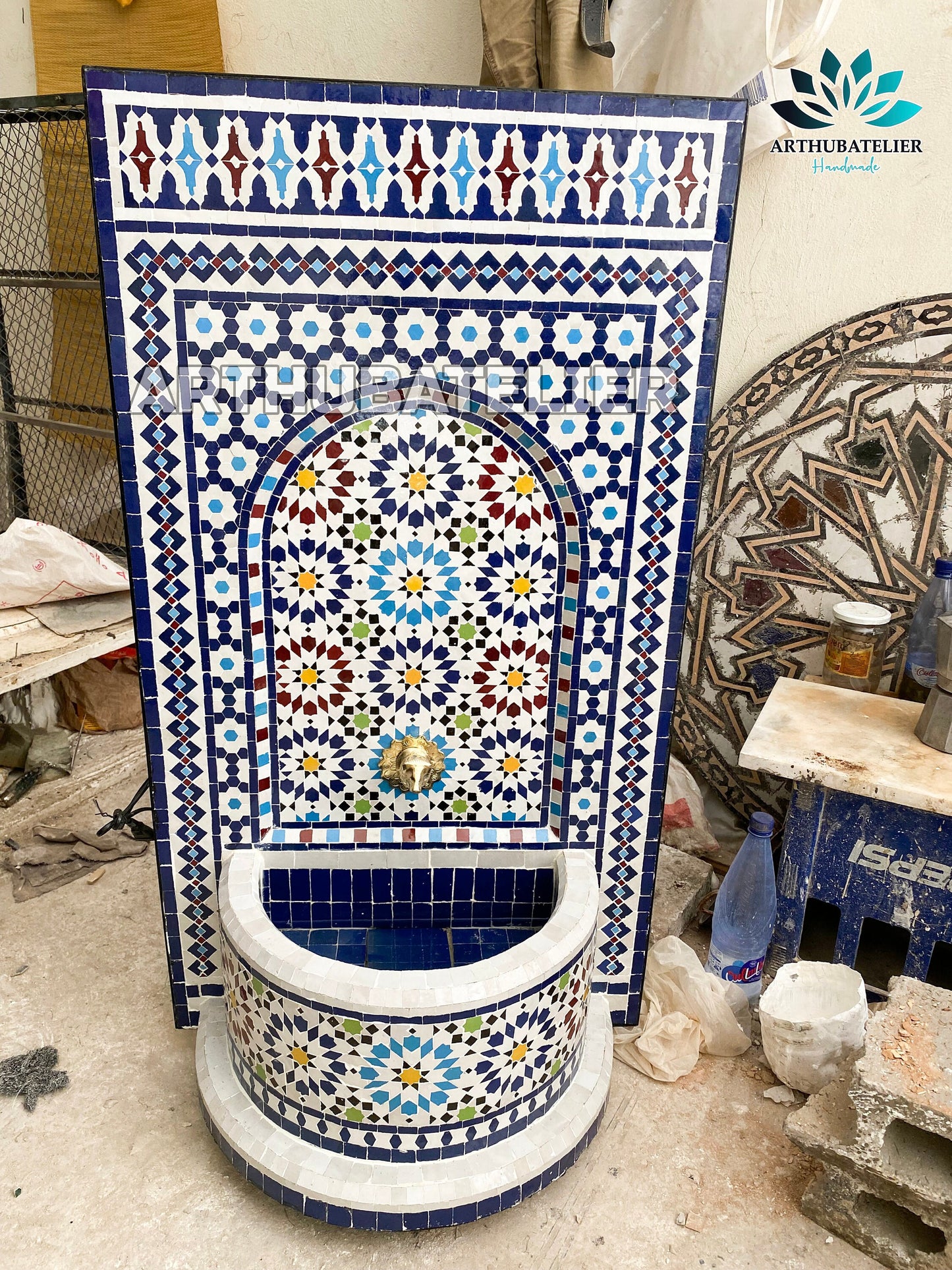 Handmade Moroccan Zellige Fountain – Authentic Mosaic Water Feature