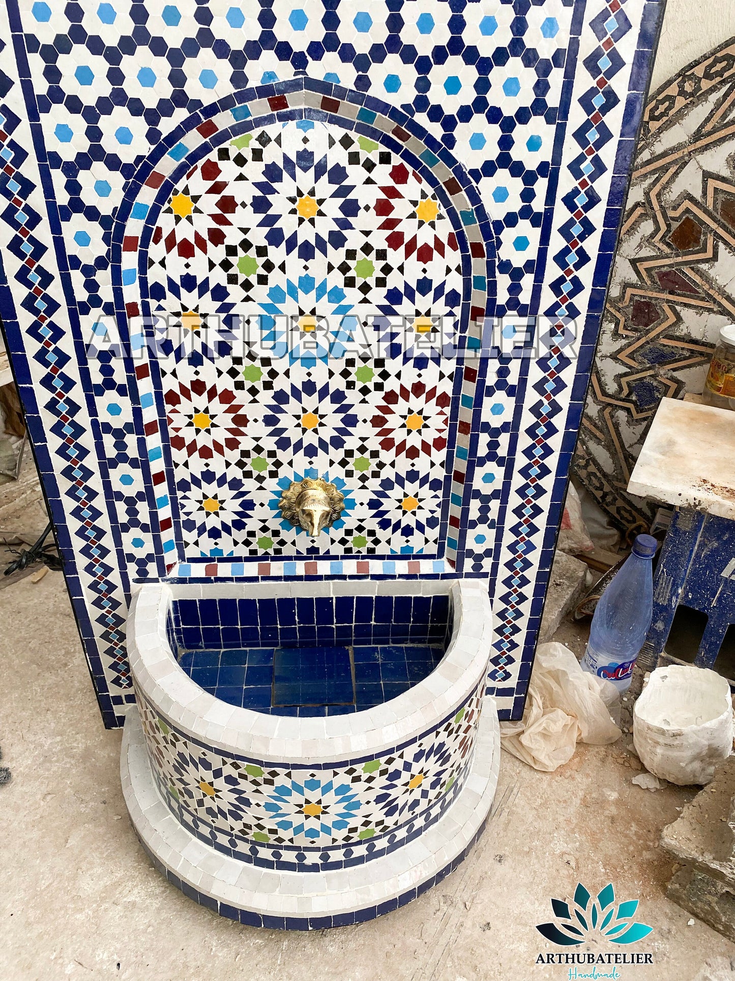 Handmade Moroccan Zellige Fountain – Authentic Mosaic Water Feature