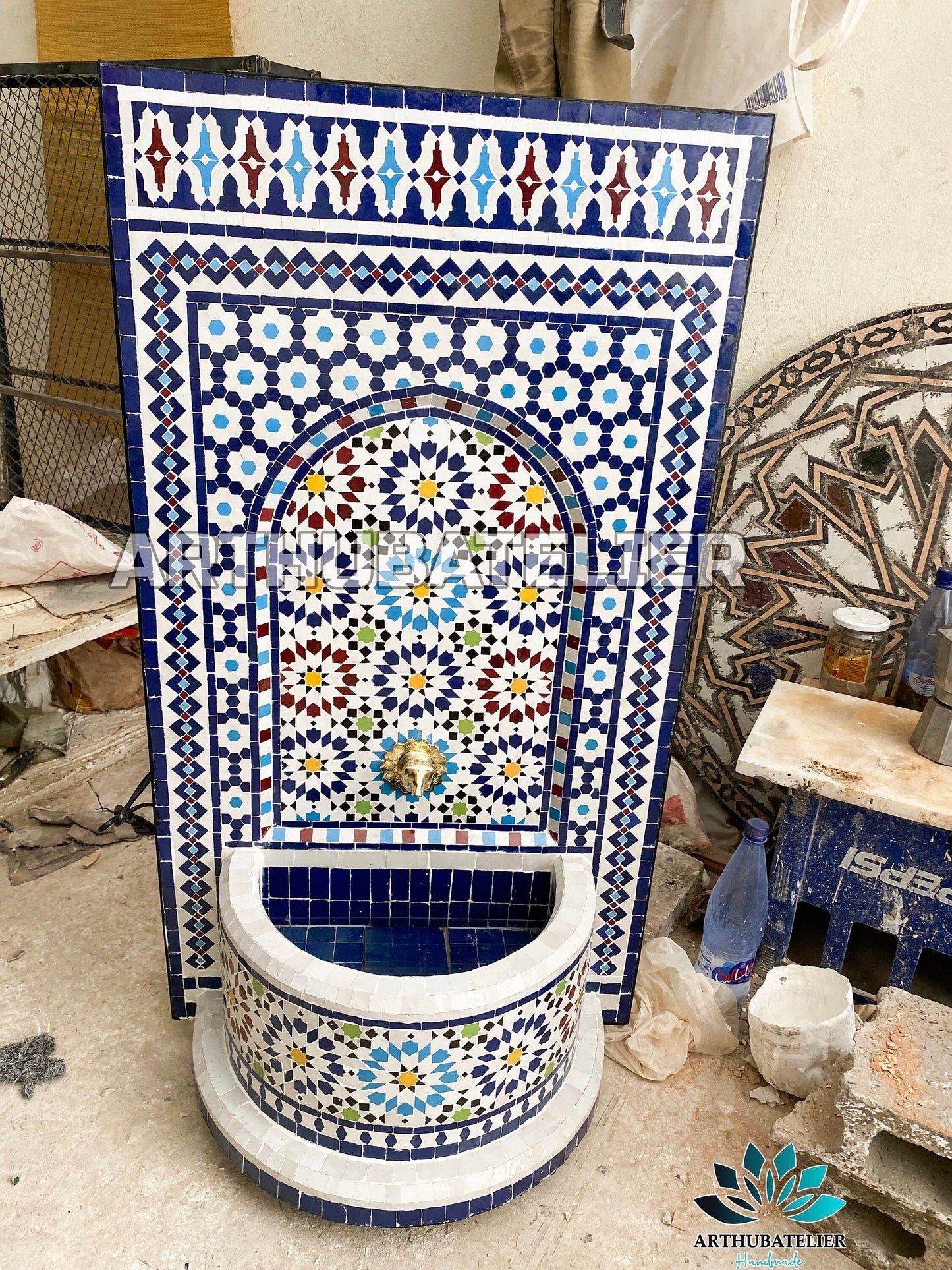 Handmade Moroccan Zellige Fountain – Authentic Mosaic Water Feature