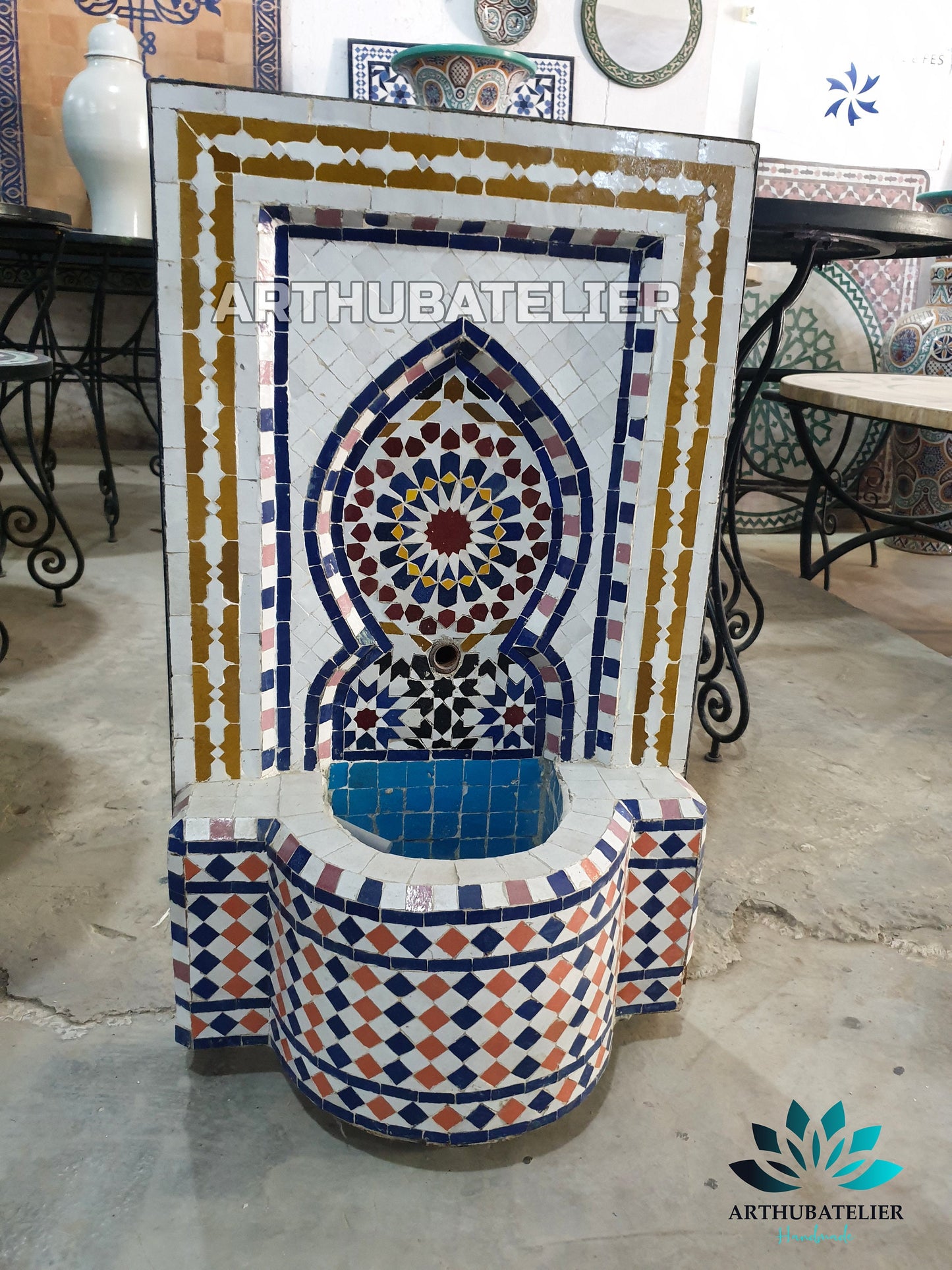 Handmade Moroccan Zellige Fountain – A Stunning Water Feature for Any Space