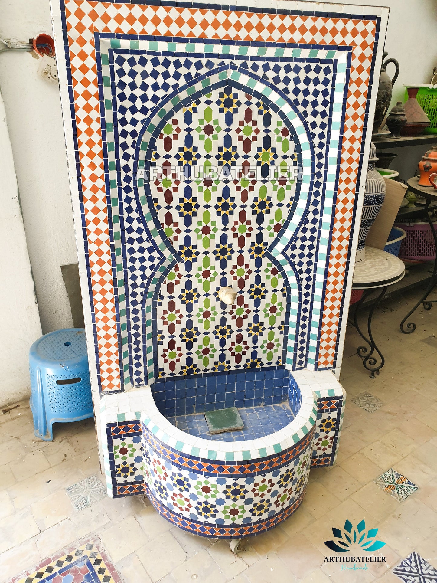 Handcrafted Moroccan Zellige Fountain – Multicolor Mosaic Elegance