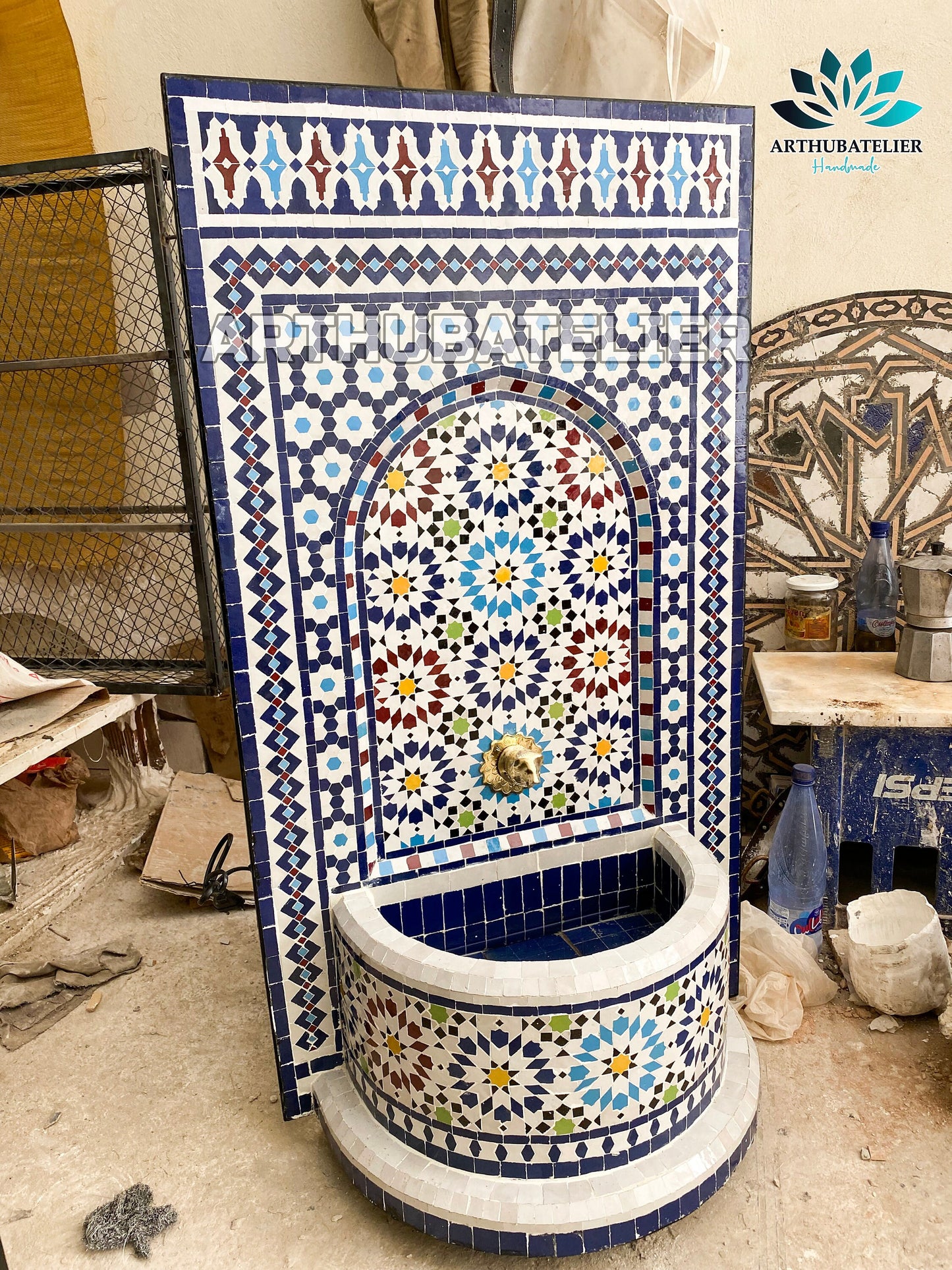 Handmade Moroccan Zellige Fountain – Authentic Mosaic Water Feature