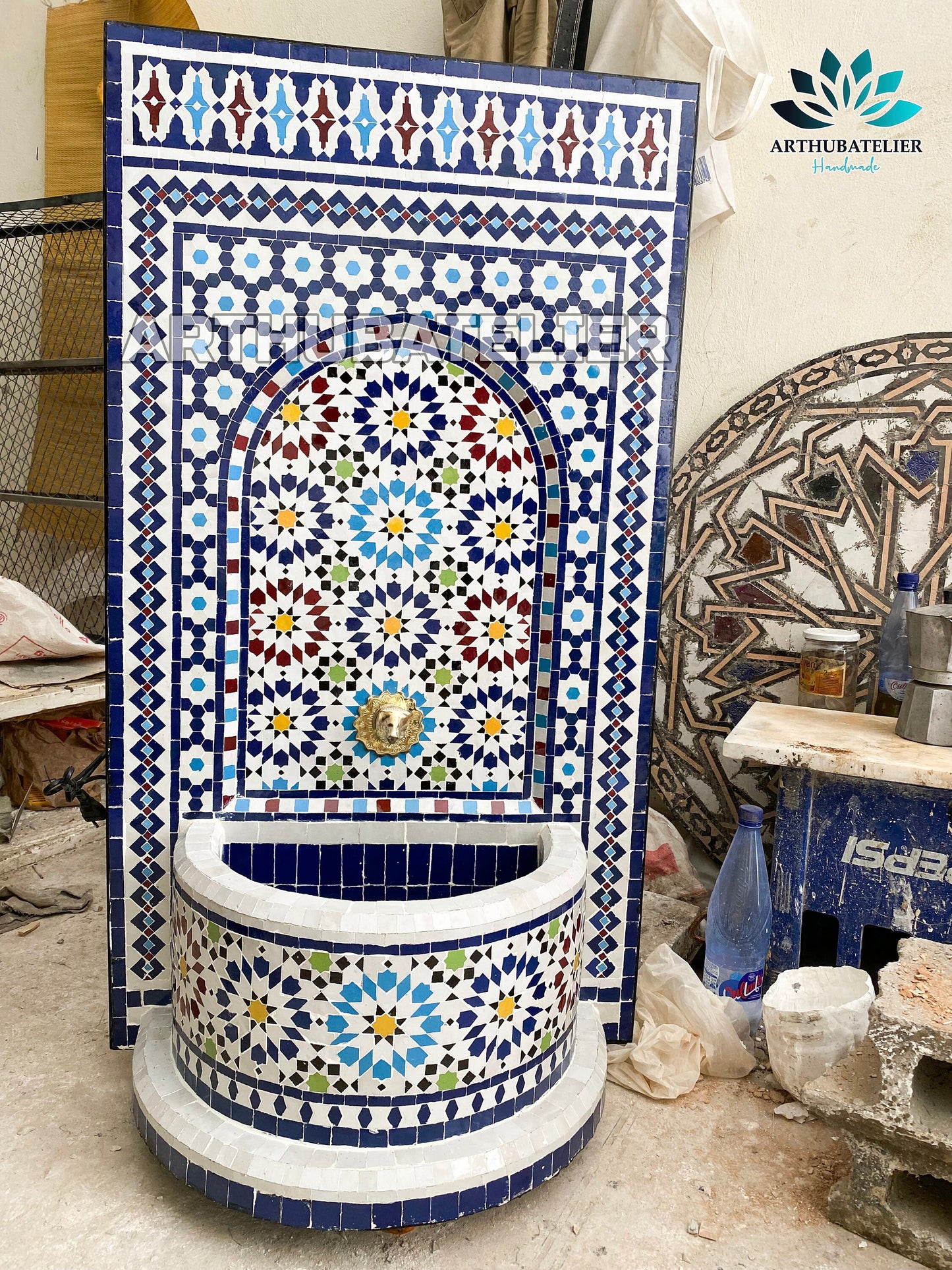 Handmade Moroccan Zellige Fountain – Authentic Mosaic Water Feature