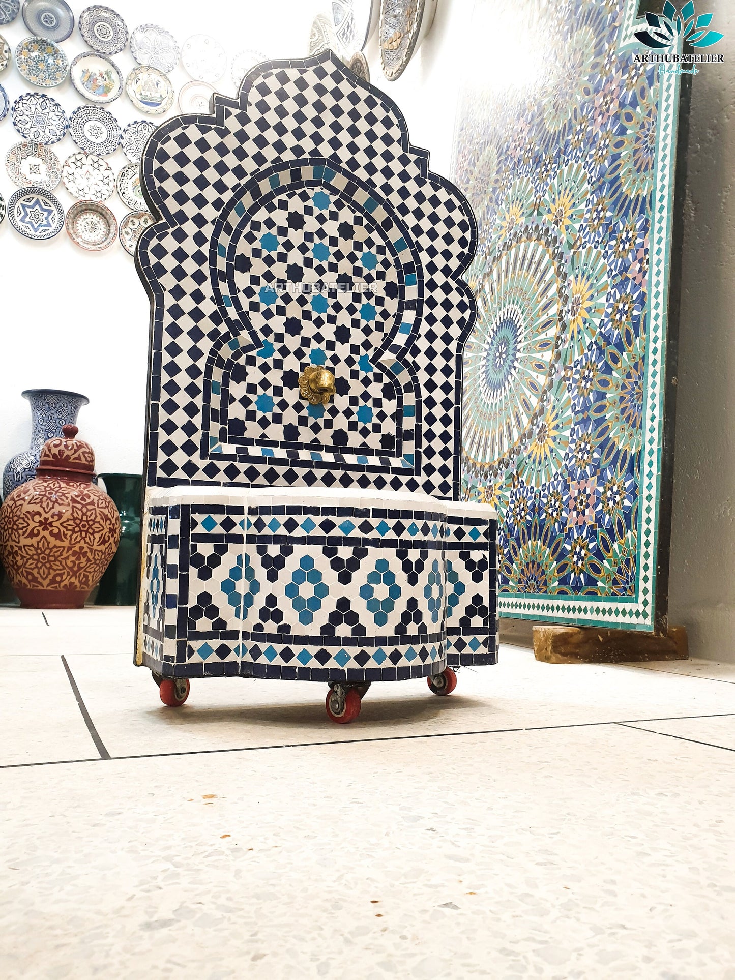 Moroccan Zellige Mosaic Fountain – Timeless Blue & White Elegance