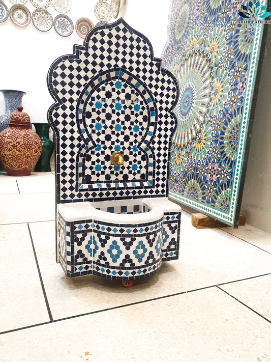 Moroccan Zellige Mosaic Fountain – Timeless Blue & White Elegance