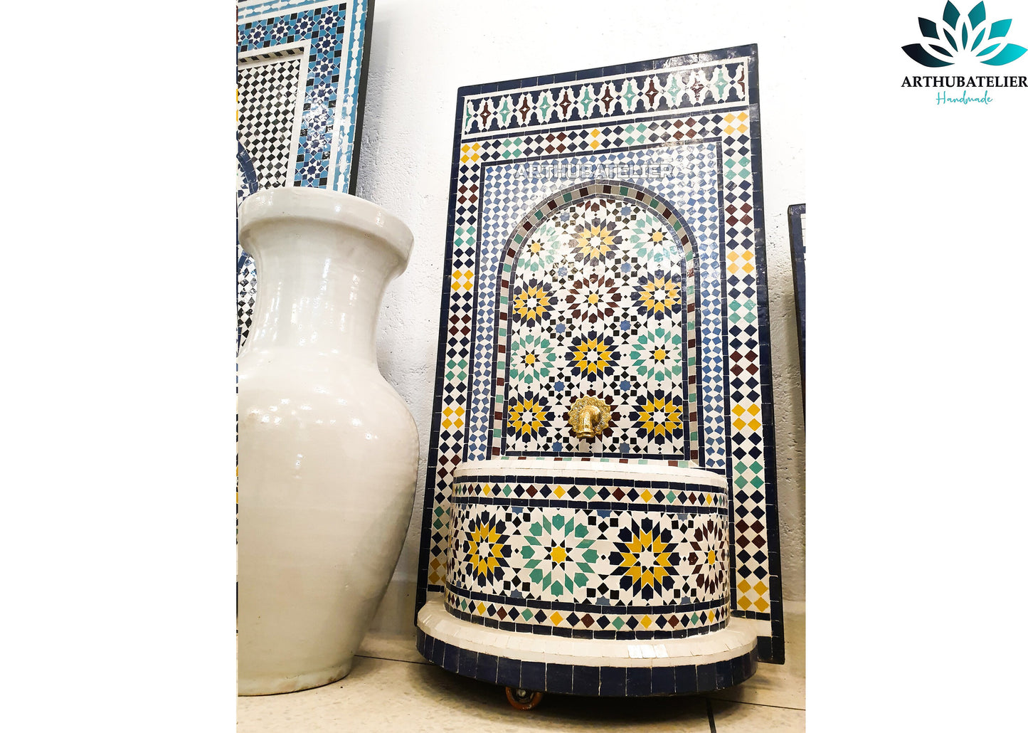 Handmade Moroccan Zellige Fountain – Classic Multicolor Mosaic