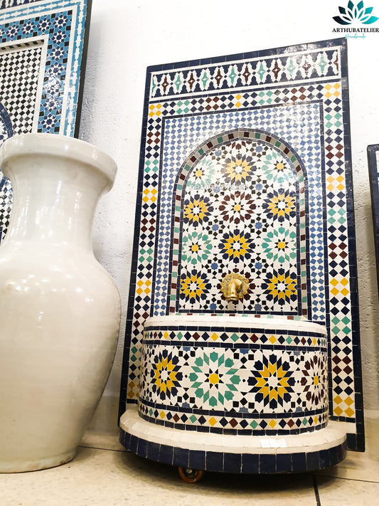 Handmade Moroccan Zellige Fountain – Classic Multicolor Mosaic