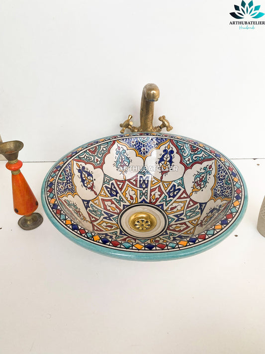 amazing colorful Bathroom washbasin sink made from ceramic 100% handmade hand painted, ceramic vessel sink built with mid century modern