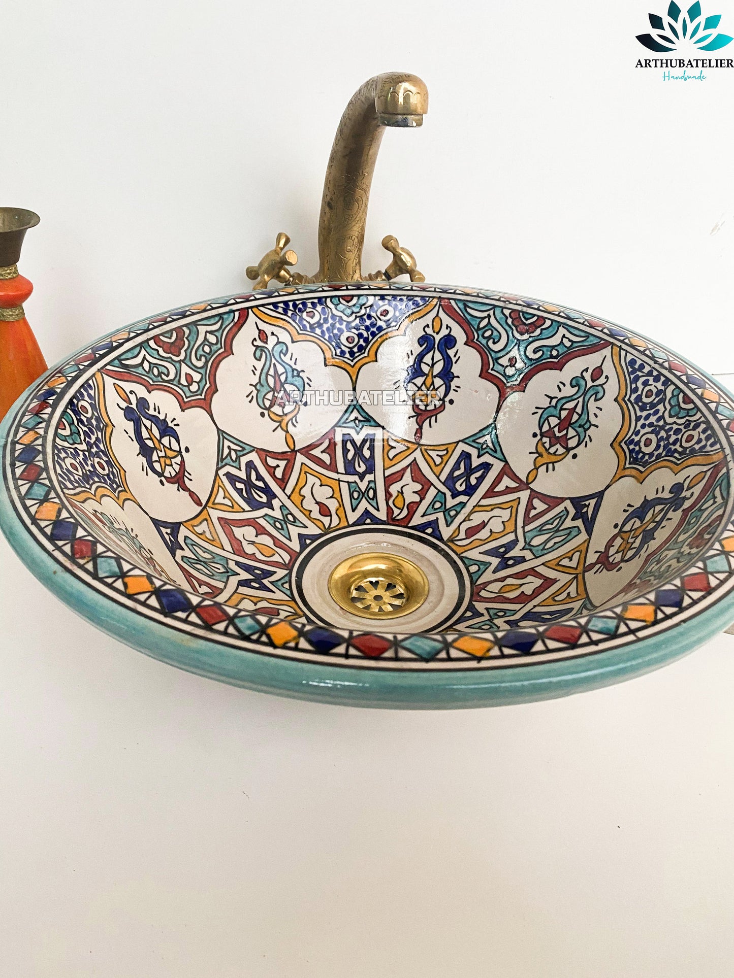 amazing colorful Bathroom washbasin sink made from ceramic 100% handmade hand painted, ceramic vessel sink built with mid century modern