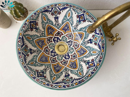 bathroom vessel sink made from Moroccan ceramic, washbasin 100% handmade & handpainted.