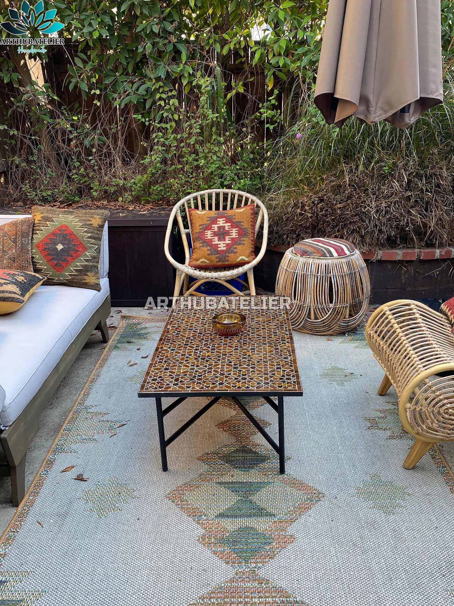 mosaic Table for outdoor & indoor, mosaic Table 100% handcrafted brown, built with mid century modern styling