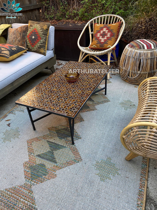 mosaic Table for outdoor & indoor, mosaic Table 100% handcrafted brown, built with mid century modern styling