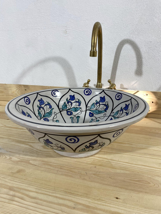 16" Bathroom vessel Sink Drop In or Undermount, Handpainted Ceramic wash basin Antique Bathroom Decor mid century modern styling