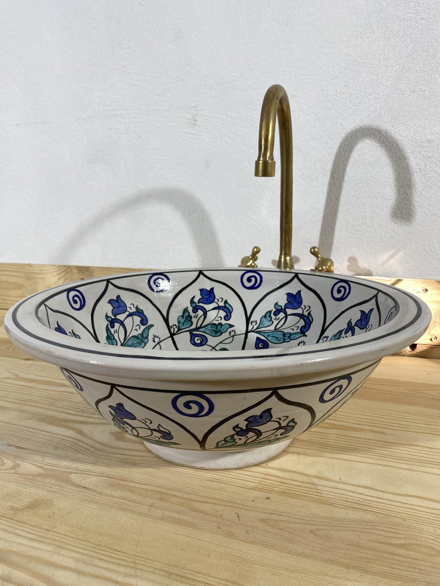 16" vasque de salle de bain lavabo Drop In ou Undermount, lavabo en céramique peint à la main décor de salle de bain Antique style moderne du milieu du siècle