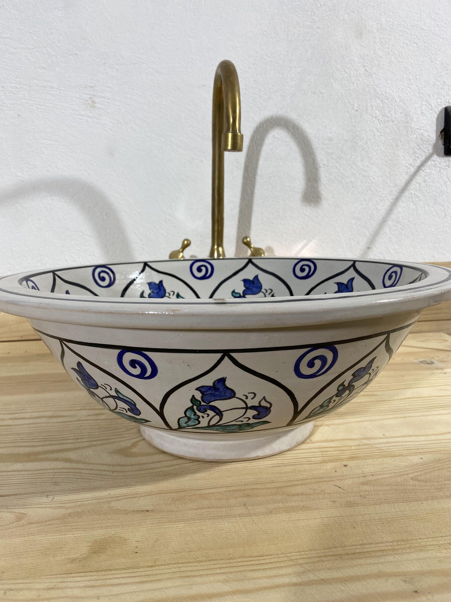 16" Bathroom vessel Sink Drop In or Undermount, Handpainted Ceramic wash basin Antique Bathroom Decor mid century modern styling